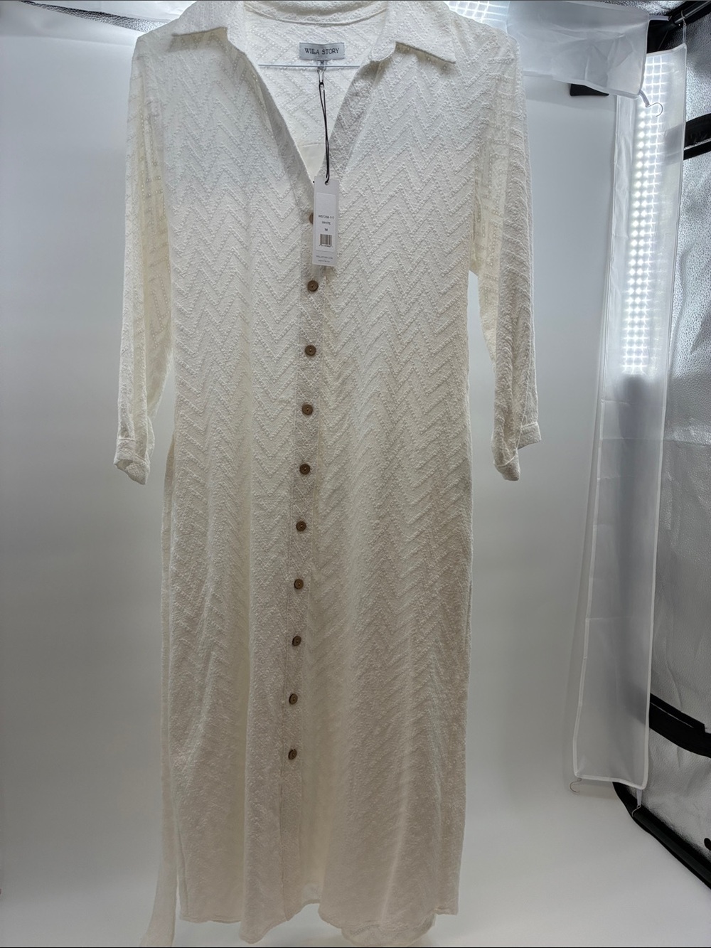 VILA Cream Button-Front Maxi Shirt Dress